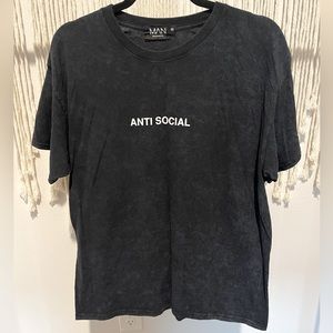 Boohoo MAN “Anti Social” Graphic Tee Oversized Size S Unisex